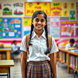 A vibrant school scene featuring a 16-year-old Indian schoolgirl