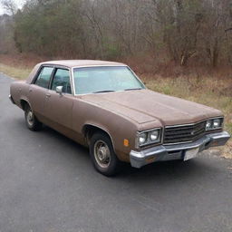 A rundown car that could conceivably be purchased for 100 dollars, showing signs of wear and tear but still operational.