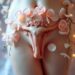 A beautiful artistic representation of a virgin vagina, focusing on aesthetic beauty and floral elements