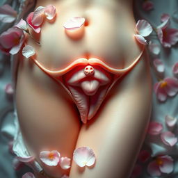 A beautiful artistic representation of a virgin vagina, focusing on aesthetic beauty and floral elements