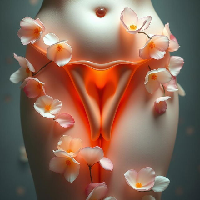 A beautiful artistic representation of a virgin vagina, focusing on aesthetic beauty and floral elements