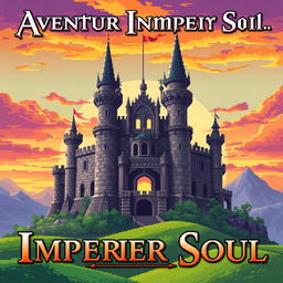 A pixel art cover illustration for a video game titled 'Aventur Imperier Soul'