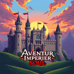 A pixel art cover illustration for a video game titled 'Aventur Imperier Soul'