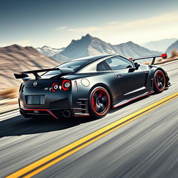 An exhilarating and visually striking fusion of a Nissan GT-R R35 and a Porsche GT3, creating a powerful and aggressive supercar design