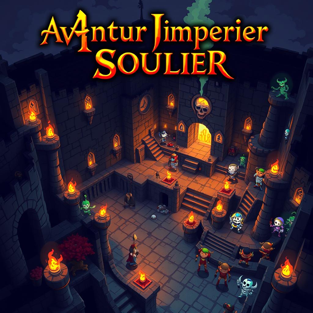 A pixel art cover illustration for a video game titled 'Aventur Imperier Soul DLC'