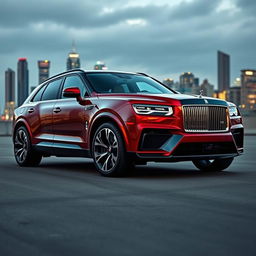 An opulent and powerful hybrid vehicle that combines the rugged luxury of a Range Rover, the sporty elegance of a Lamborghini Urus, and the timeless sophistication of a Rolls Royce