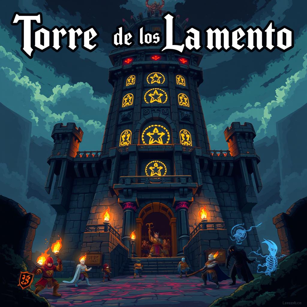 A pixel art cover illustration for a video game titled 'Torre de los Lamento DLC'