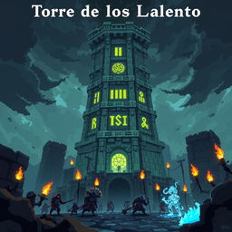 A pixel art cover illustration for a video game titled 'Torre de los Lamento DLC'