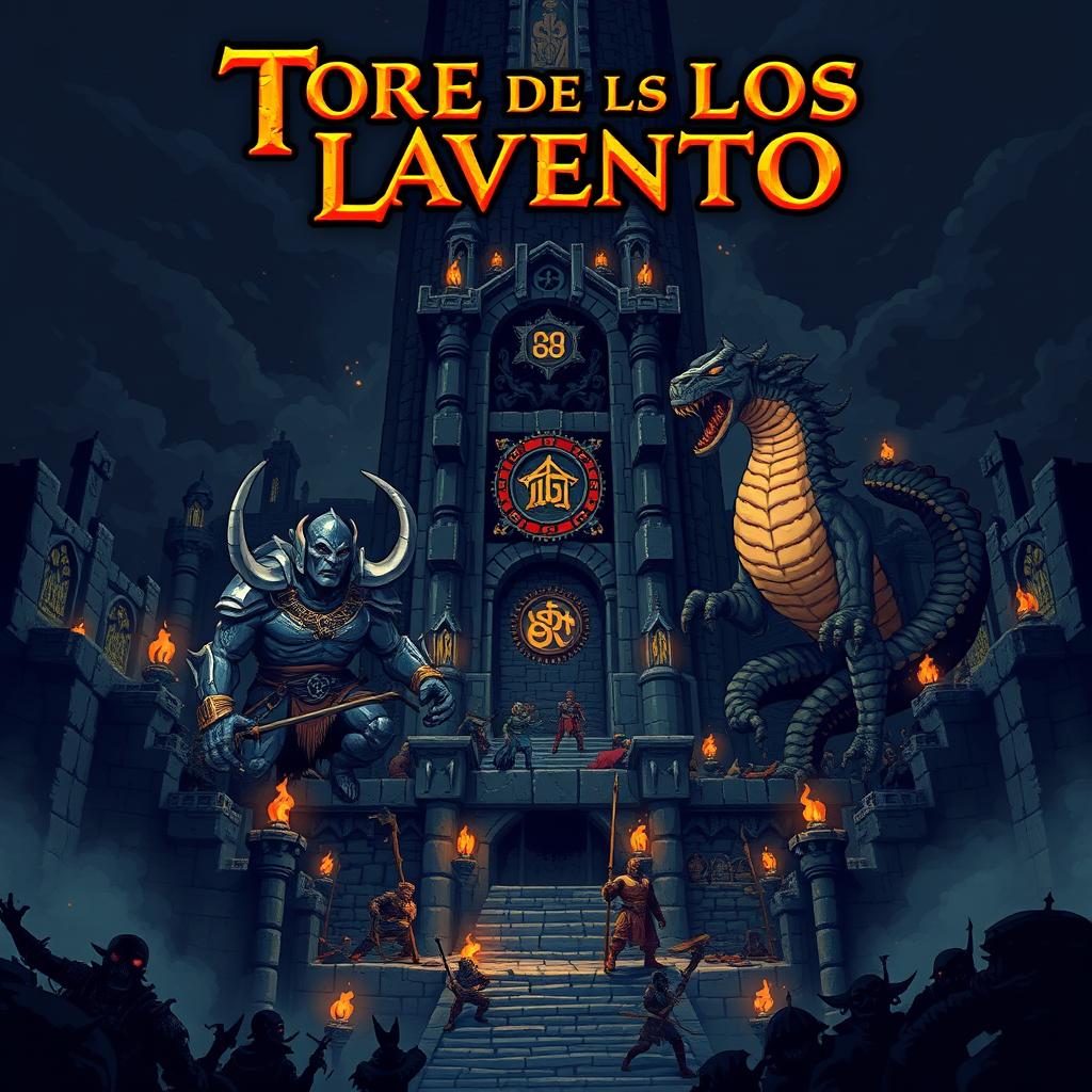 A pixel art cover illustration for a video game titled 'Torre de los Lamento DLC'