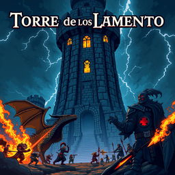 A pixel art cover illustration for a video game titled 'Torre de los Lamento DLC'