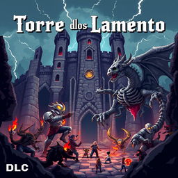 A pixel art cover illustration for a video game titled 'Torre de los Lamento', prominently featuring the label 'DLC'