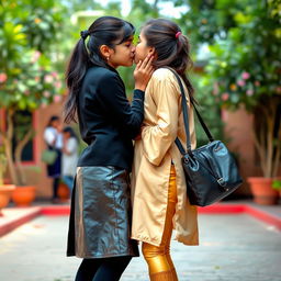 A charming scene of two teenage girls sharing a moment of affection