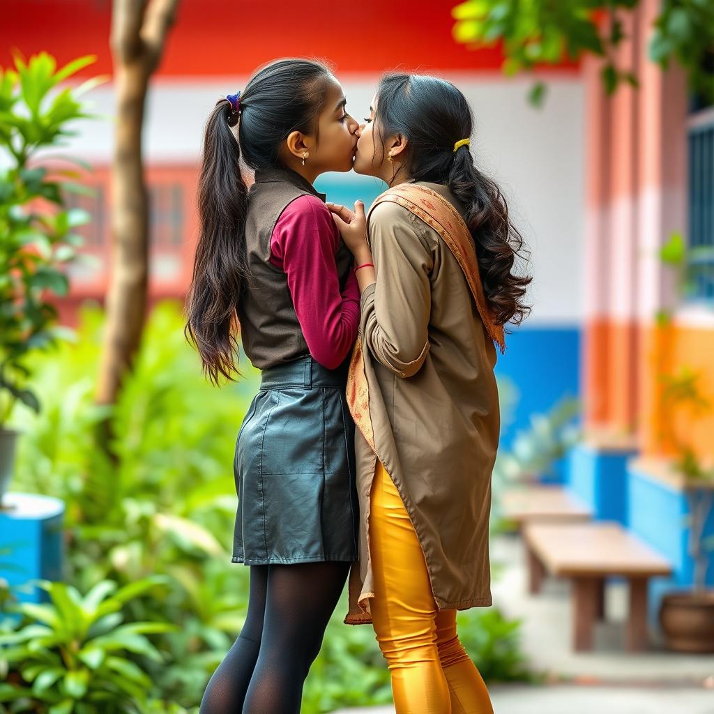 A charming scene of two teenage girls sharing a moment of affection