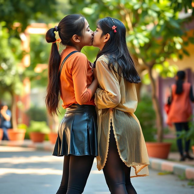 A heartwarming scene featuring two teenage girls in a school environment