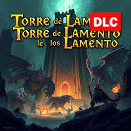 Cover art for a video game titled 'Torre de los Lamento' featuring a gigantic dungeon filled with colossal boss monsters