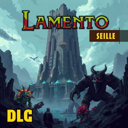 Cover art for a video game titled 'Torre de los Lamento' featuring a gigantic dungeon and colossal boss monsters