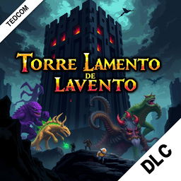 Cover art for a video game titled 'Torre de los Lamento' featuring a gigantic dungeon and colossal boss monsters