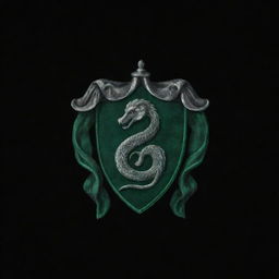 Create a wallpaper featuring Slytherin emblem from Harry Potter on a dark, velvety black background. Make the emblem glow subtly to add a mysterious flair.