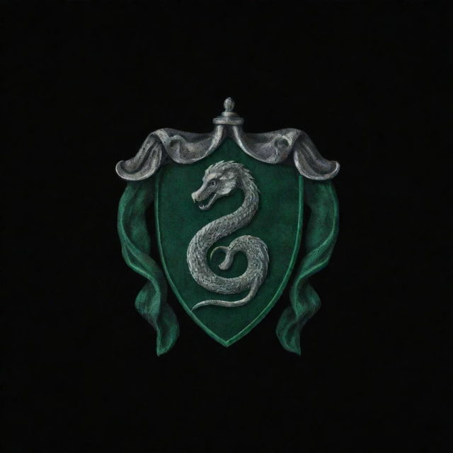 Create a wallpaper featuring Slytherin emblem from Harry Potter on a dark, velvety black background. Make the emblem glow subtly to add a mysterious flair.