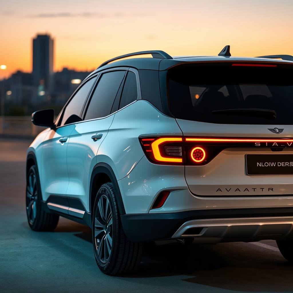 A Changan Avatr 07 modern electric SUV, showcasing its sleek body design while featuring new headlights and rear lights inspired by the Mini Aceman style