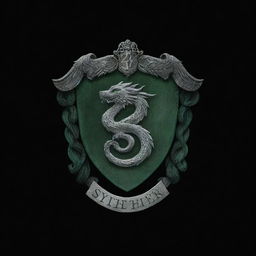 Create a wallpaper featuring Slytherin emblem from Harry Potter on a dark, velvety black background. Make the emblem glow subtly to add a mysterious flair.