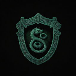 Create a wallpaper featuring Slytherin emblem from Harry Potter on a dark, velvety black background. Make the emblem glow subtly to add a mysterious flair.