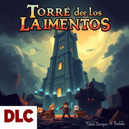 Pixel art cover for a video game titled 'Torre de los Lamentos', featuring a Giant Dungeon and colossal Boss monsters