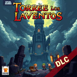 Pixel art cover for a video game titled 'Torre de los Lamentos', featuring a Giant Dungeon and colossal Boss monsters