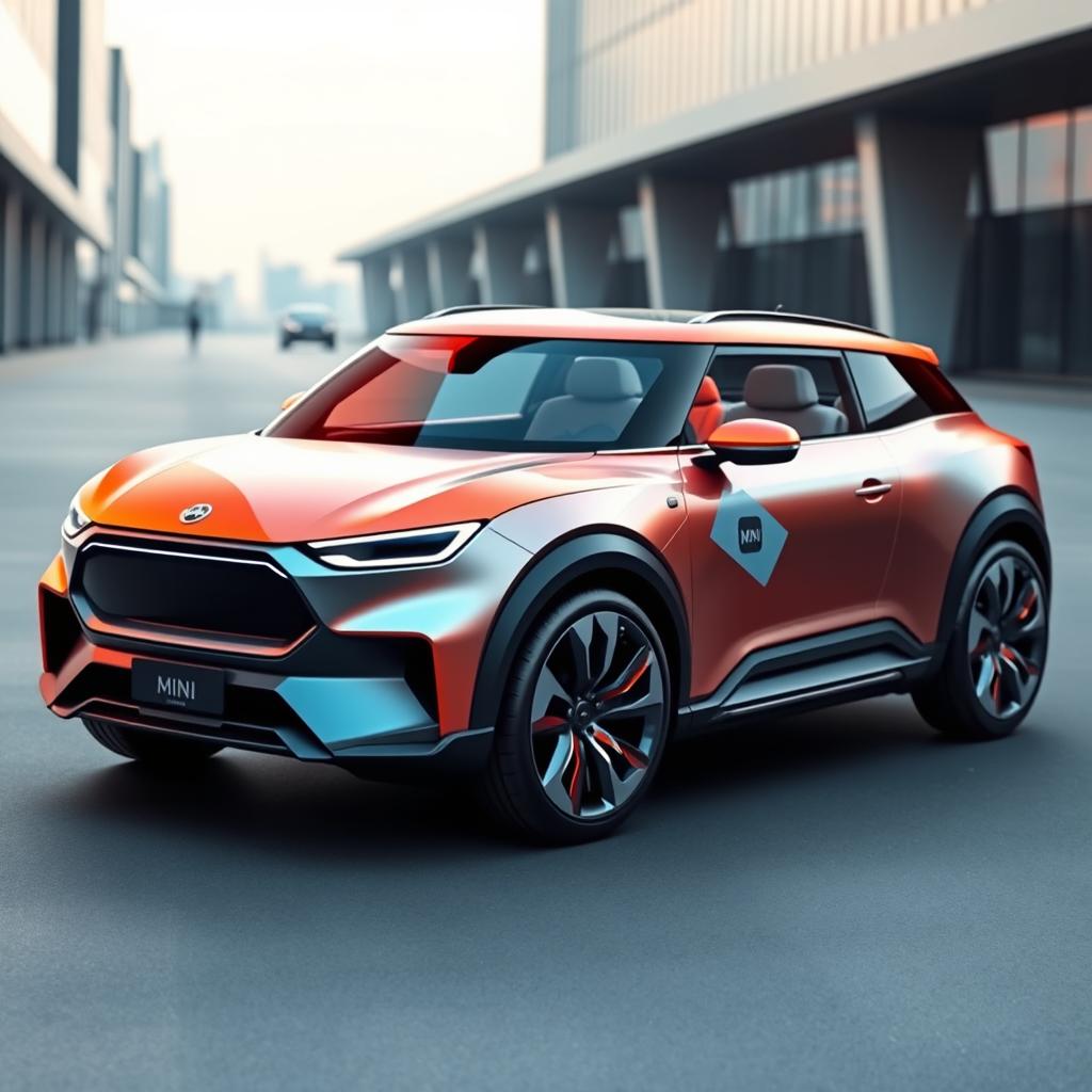 A futuristic fusion car design combining elements from the Changan Avatr 07 and Mini Aceman