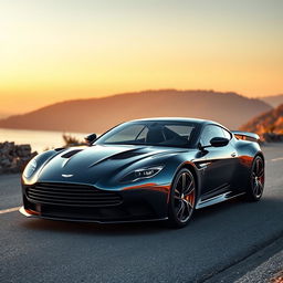 An elegant and powerful hybrid vehicle that seamlessly blends the sophisticated design of an Aston Martin with the sporty performance elements of a Porsche