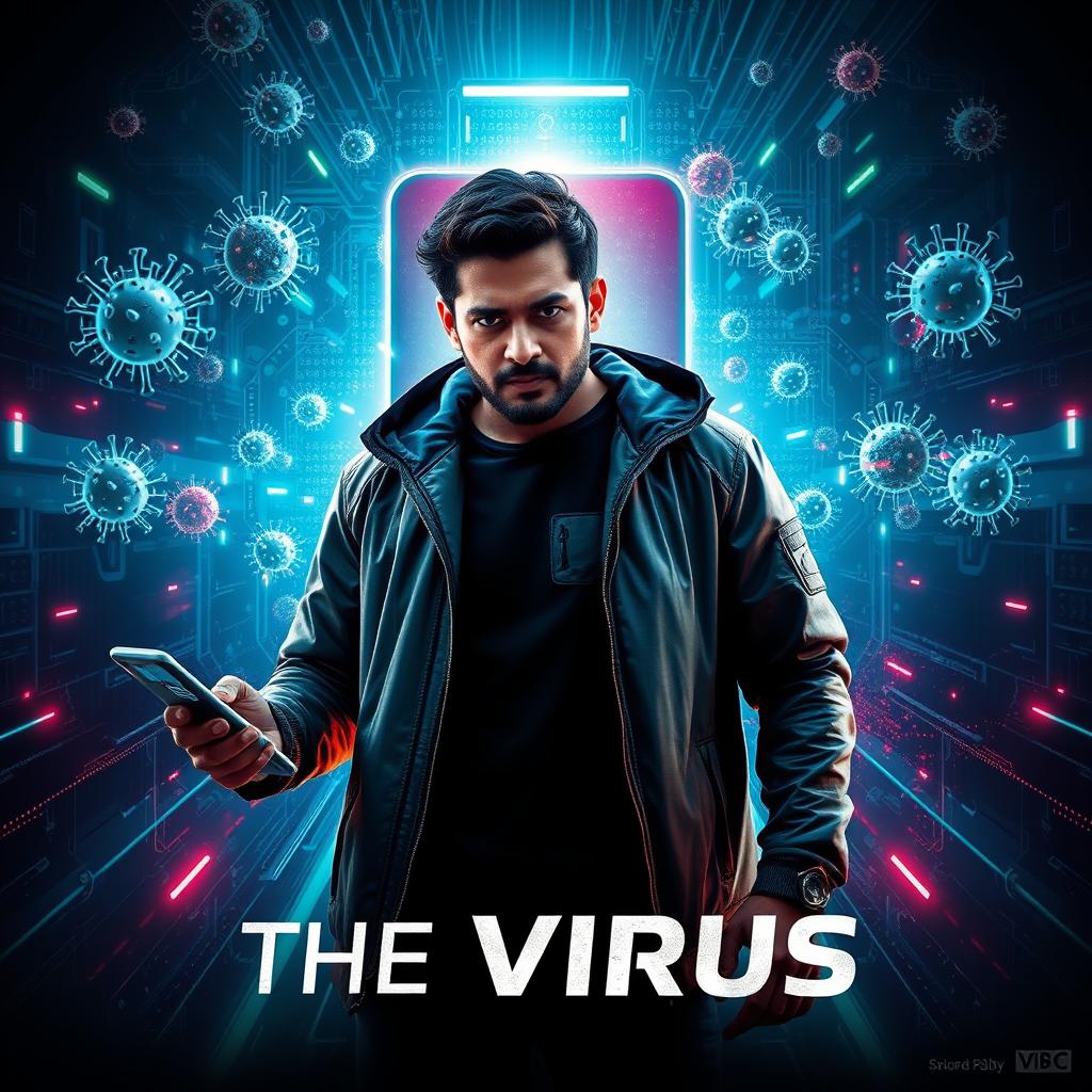 A cinematic sci-fi futuristic film poster titled 'The Virus'