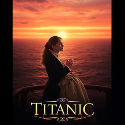 A dramatic movie poster featuring two people in a romantic pose, inspired by the iconic Titanic movie poster