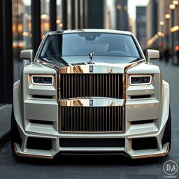 A modified Rolls Royce Phantom featuring an aggressive body kit, showcasing a striking transformation of its luxury design