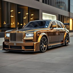 A modified Rolls Royce Phantom featuring an aggressive body kit, showcasing a striking transformation of its luxury design