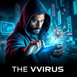 A cinematic sci-fi futuristic film poster titled 'The Virus'