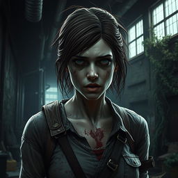 A detailed portrayal of Tess from 'The Last of Us' reimagined as a zombified character