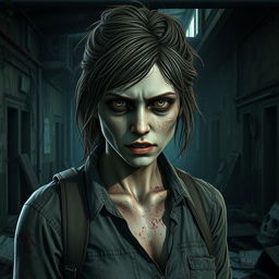 A detailed portrayal of Tess from 'The Last of Us' reimagined as a zombified character