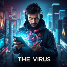 A dramatic cinematic sci-fi futuristic film poster titled 'The Virus'