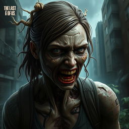 A detailed portrayal of Tess from The Last of Us transformed into an infected creature