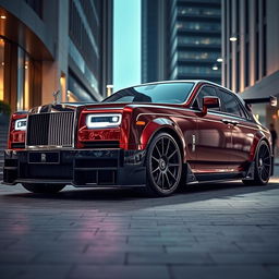 A modified Rolls Royce Phantom featuring an aggressive body kit, showcasing a bold transformation of its luxury design