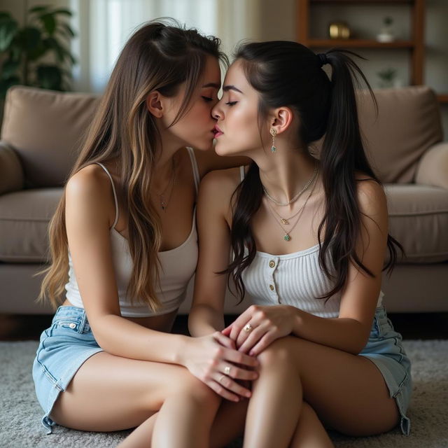 Two beautiful teenage girls, Ana and Julia, sharing an intimate moment