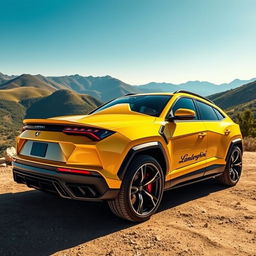 A sleek Lamborghini Urus showcased in a stunning natural landscape, surrounded by mountains and greenery