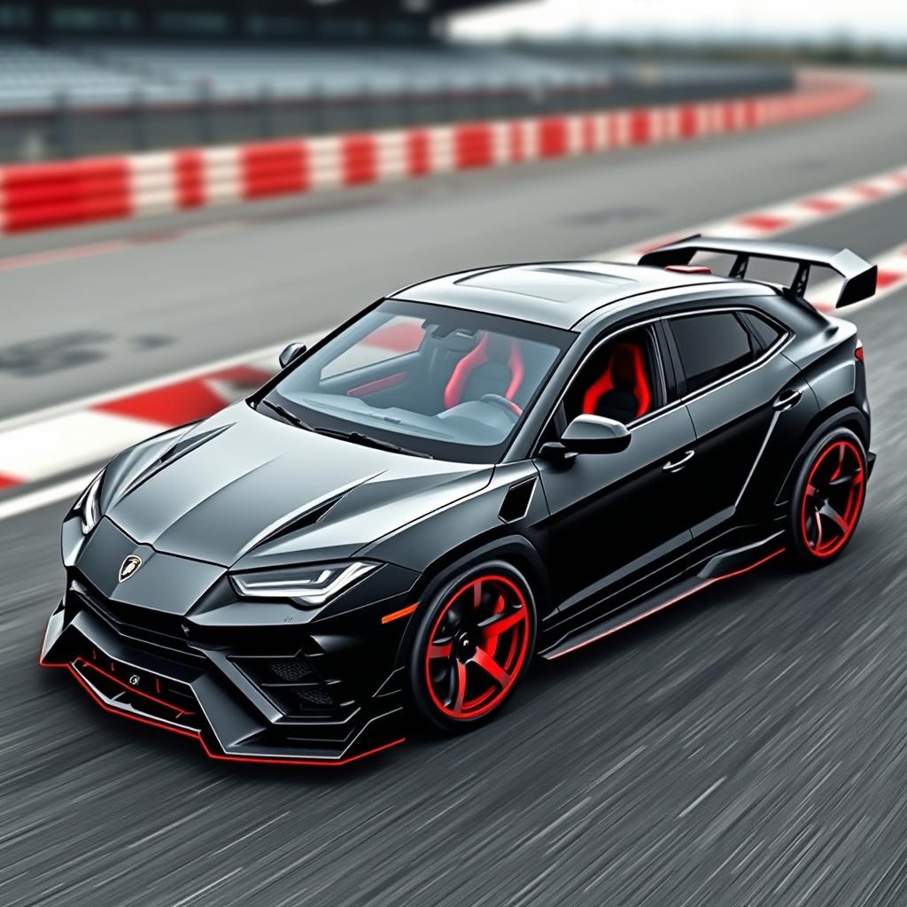 A Lamborghini Urus transformed into a high-performance sports car, showcasing sleek aerodynamic enhancements and racing-inspired features