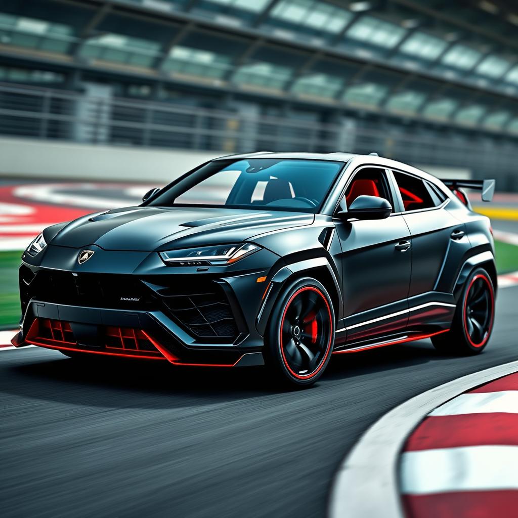 A Lamborghini Urus transformed into a high-performance sports car, showcasing sleek aerodynamic enhancements and racing-inspired features