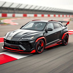 A Lamborghini Urus transformed into a high-performance sports car, showcasing sleek aerodynamic enhancements and racing-inspired features