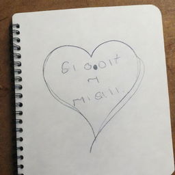 A sketchy line-drawn heart on an open notebook resting on a bed, complete with the phrase 'El goti mami' written beneath the heart.