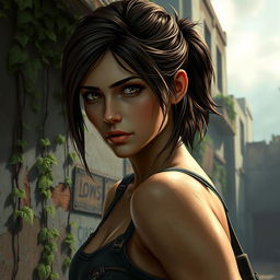 A mature and artistic depiction of Tess from The Last of Us, portrayed with a strong, confident pose