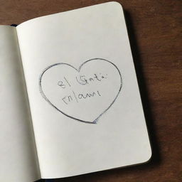 A sketchy line-drawn heart on an open notebook resting on a bed, complete with the phrase 'El goti mami' written beneath the heart.