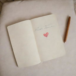 An open notebook on a bed featuring a lined heart drawing. Below the heart is the handwritten phrase 'El goti mami'.