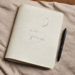 An open notebook on a bed featuring a lined heart drawing. Below the heart is the handwritten phrase 'El goti mami'.